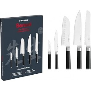 Fiskars Sensei Knife Set, 5 Pieces, Chef's Knife, Bread Knife, Santoku